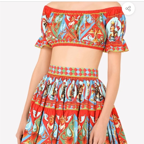 DOLCE & GABBANA CARRETTO PRINT OFF-SHOULDER COTTON CROP TO BRAND NEW TAGS ON - Picture 9 of 11